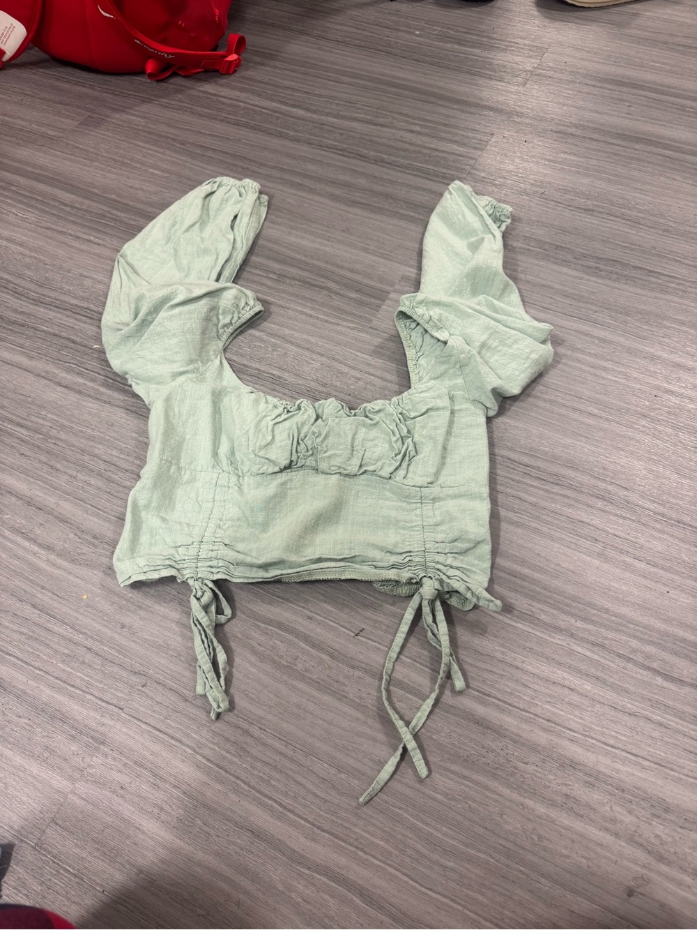 SHEIN Mint Green Puff-Sleeve Ruched Crop Top